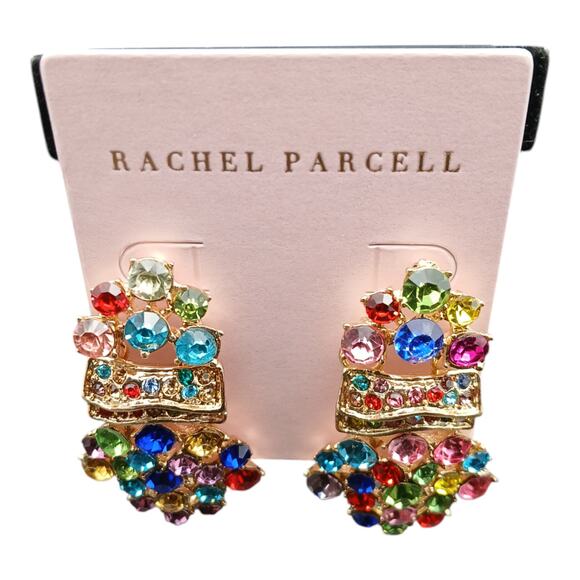 Rachel Parcell Rainbow Crystal Statement Earrings NWT - Picture 1 of 5
